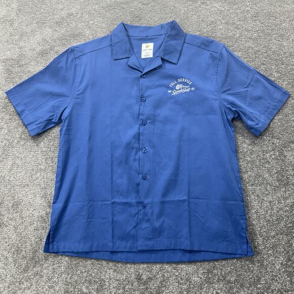 Lark & Owl Motorcycle Speed Shop Men’s Shirt Large Blue Button Up Vintage Look. - Picture 1 of 7